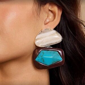 Chic Turquoise and Brown Geometric Earrings